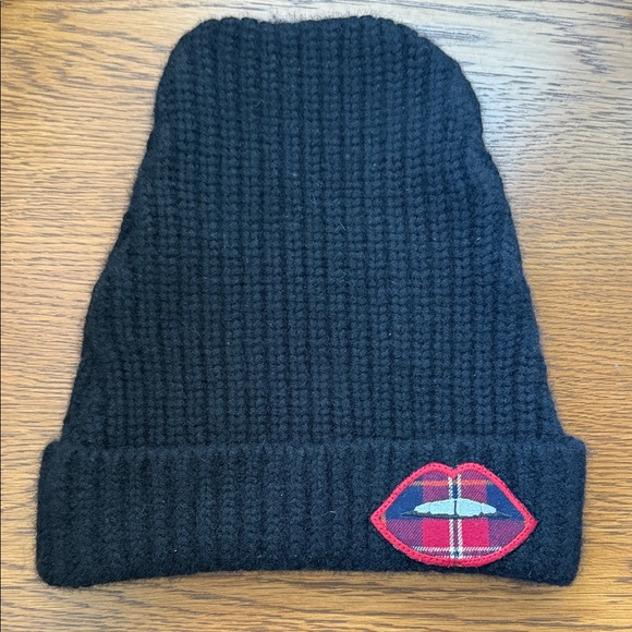 Lauren Moshi Accessories - Lauren Moshi Black Beanie with Red Plaid Lips